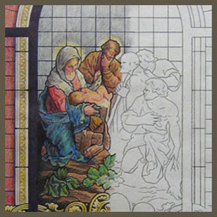 Preliminary concept drawing for one of twelve windows, new Sanctuary, Messiah Lutheran Church, Plano TX